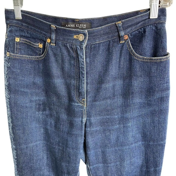 Anne Klein Womens Jeans Side Print High Rise Sz 8 Straight Leg Medium Wash EUC - Picture 2 of 11
